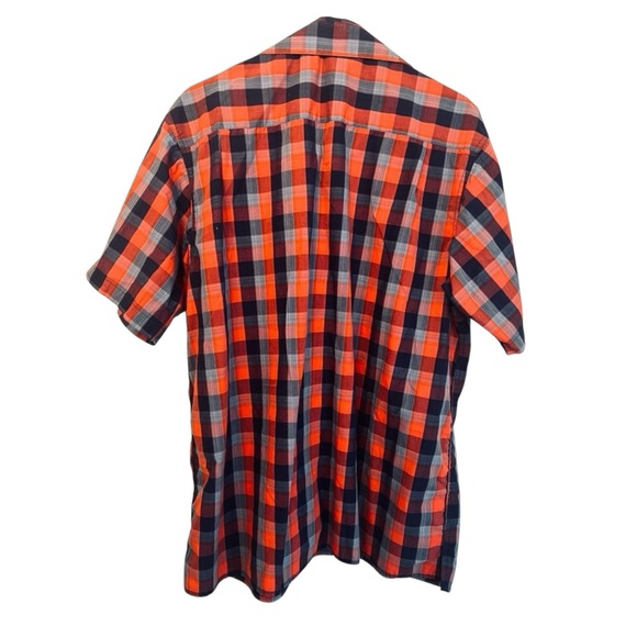 Haggar Men’s Short Sleeve Button-Down Plaid Shirt in Tomato, Azure, and Navy - Picture 5 of 5
